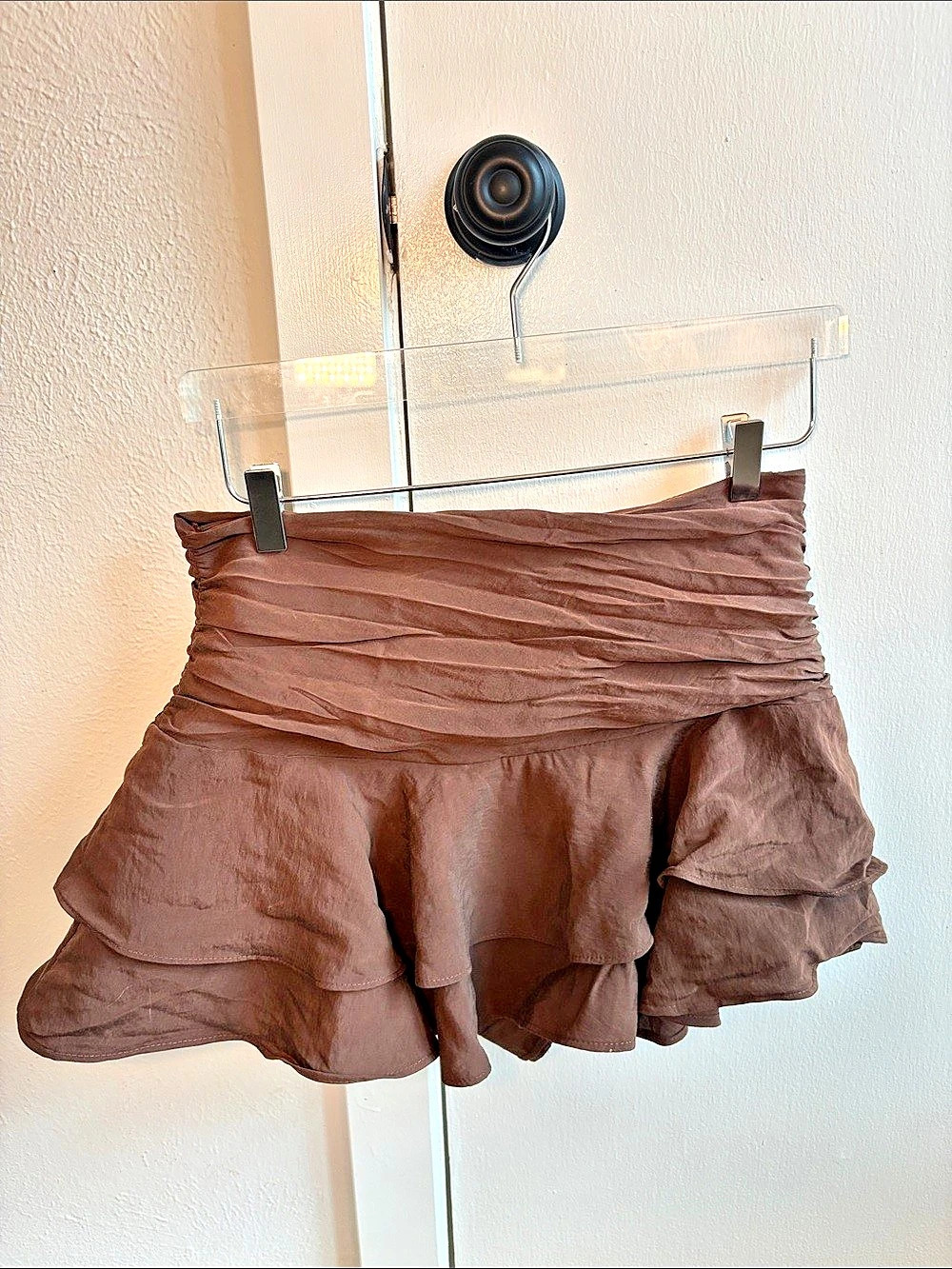 Zara Tiered Ruffle Mini Skort Brown Medium